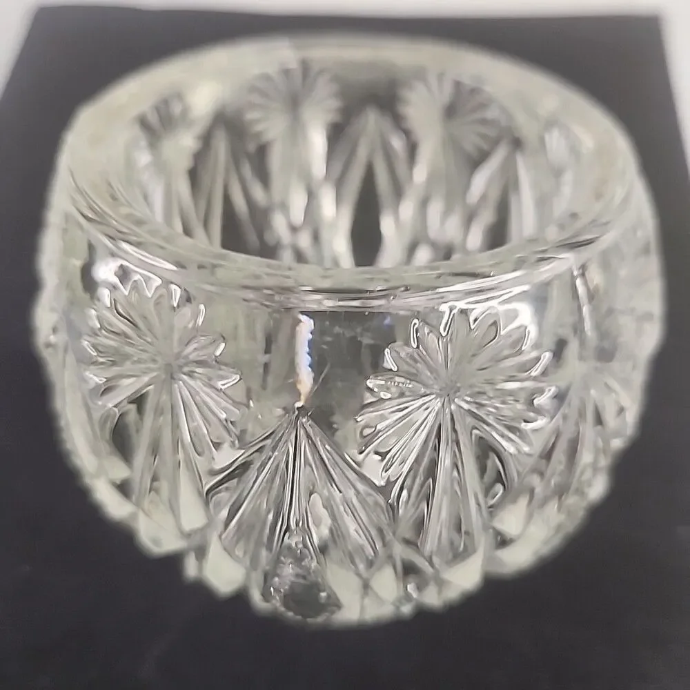Candle Holder AVON Starburst And Diamond Clear Glass Crystal 4” Tall HEAVY VTG